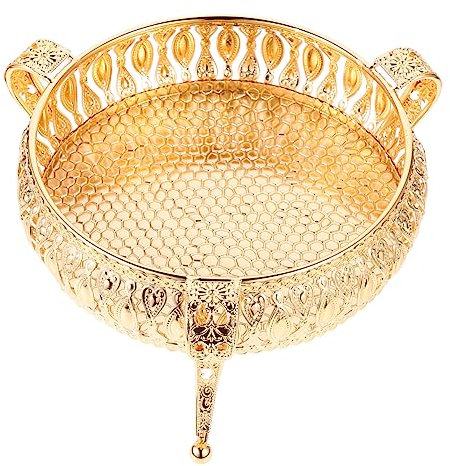 NAMOARLY Metal Fruit Plate Snack Serving Tray European Style Pink Color Round Decorative Fruit Trays