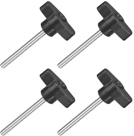 sourcing map 4Pcs Tee Wing Knobs Thumb Screws, M5 x 60mm Clamping Screw Knob Male Thread 304 Stainless Steel T Shaped Thumb Screws Handle 36mm Dia. for Hand Tightening Knob Replacement, Black