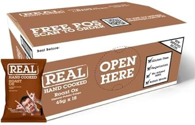 Real Hand Cooked Roast Crisps 35g (Pack of 24 | Rich Roast Flavored Chips | Hand-Cooked for Maximum Crunch | Ideal for Snacks & Lunchboxes | Vegetarian-Friendly | Gluten Free | No Added MSG