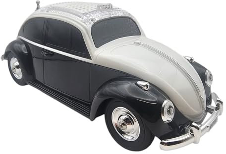 Retro Beetle Car Bluetooth Speaker FM Radio with LED RGB Lights USB AUX 3.5MM TF Card (Black)