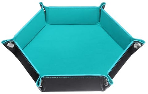 sourcing map PU Leather Dice Tray Unisex Valet Tray Folding Hexagon Tray Portable Entryway Table Nightstand Bedside Desk Holder for Key Wallet Watch Coin Jewelry, Light Blue