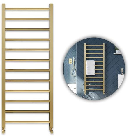 Straight Brushed Brass Gold Heated Towel Rail Ladder Bathroom Radiator (800x500)