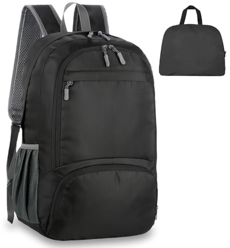 flintronic Ultraleicht Faltbar Klein Rucksack, 30L Leicht Wanderrucksack, Unisex Tagesrucksack Outdoor, Wasserdichter Wanderrucksack für Camping Wandern Reisen Sport Klettern Radfahren (Schwarz)