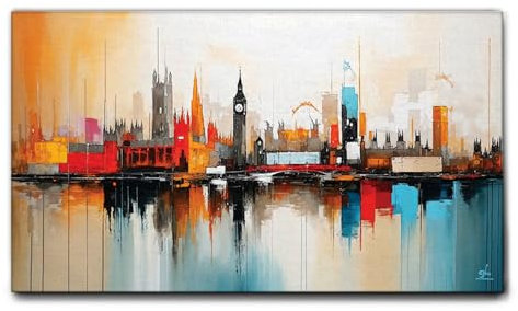 Giallobus - Gemälde - 32 - London - Leinwand mit Standardrahmen - 100x60 - Bereit zum Aufhängen - Moderne Gemälde