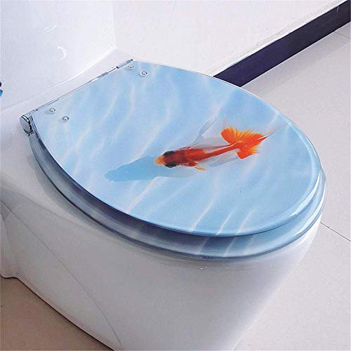 XCHSXYL WC-Sitz, Toilettendeckel mit Absenkautomatik, Toilettendeckel Harnstoff-Formaldehyd-Harz WC-Sitz, Motiv-WC-Sitz, Standard O, V, U-Form Universal-Blauer Delphin