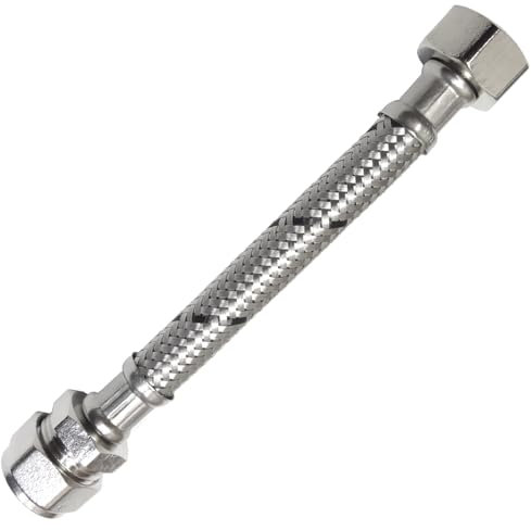 Reeds 15mm x 1/2inch Flexi 161mm Short Flexible Braided Tap & Inlet Valve Connector