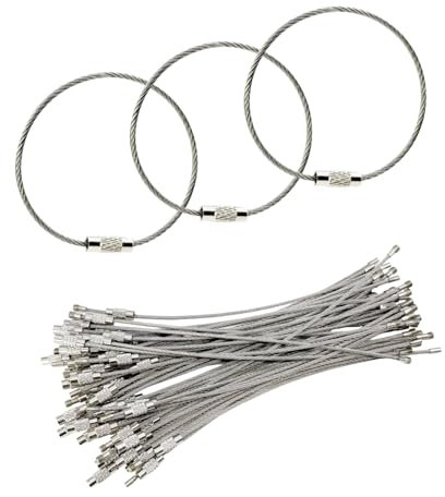 Annlpoy Set de 50 Llaveros de Alambre de Acero Inoxidable de 15 cm, Cadenas para Llaveros con Cierre de Bucle de Cable, Perfectos para Colgar Artículos al Aire Libre, Llaveros Duraderos y Seguros
