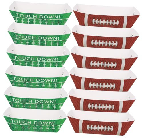 Anneome 20pcs Football Paper Snack Bowls Serving Trays Rugby Disposable Food Tray Football Party Supplies Snack Serving Bowls for Taco Fries Hot Dog Box