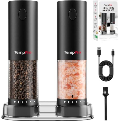 TempPro Ensemble de moulins à sel et à poivre électriques, rechargeable