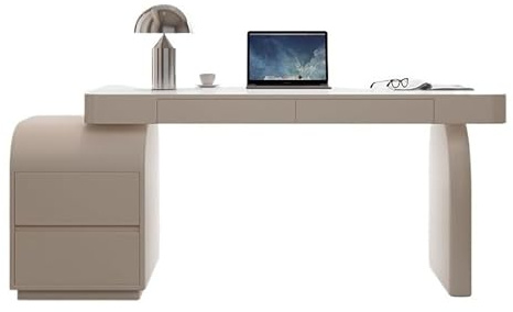 FZL02068LM PC Table Creamy White Soild Wood Laptop Desk, Modern Writing Makeup Table with 2 Drawers and Adjustable Cabinet Office Desk(S)