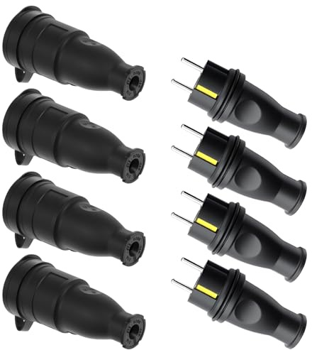 8 Pcs Fiche De Contact De Protection 250v, Kit Fiche Mâle Prise Femelle 16A, Ip44 Fiche D'alimentation Étanche, Fiche Femelle Prise Electrique, Kit De Fiches De Sécurité En Caoutchouc Pour L’Extérieur