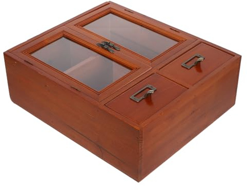 HOLIDYOYO Vintage Wandschrank mit Doppeltüren, Braun für Zuhause | Schrank mit Glastür, Platzsparende Aufbewahrung, Feine Verarbeitung, Multifunktional Nutzbar
