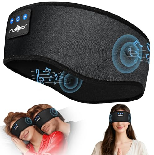 MUSICOZY Auriculares para Dormir Bluetooth, Diadema Bluetooth para Dormir de Lado, Auriculares Dormir Bluetooth, Antifaz para Dormir con Auriculares, Altavoces Delgados, Regalo para Hombres y Mujeres