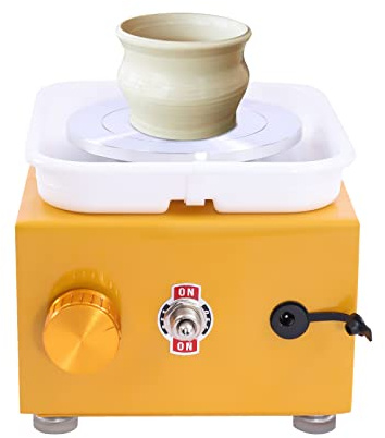 DUOSAMY Elektrisch Töpferscheibe, Elektrisch Keramikmaschine DIY Minitopf Töpferset Mit 10cm Drehteller + Zubehör für Anfänger, Keramikscheibe für Schulkeramikunterricht