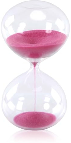 GNEGNI LIFE Fluffige Bauchige Form Sanduhr 5 Minuten – Magenta Sand, Glas Deko Sanduhren, Kleine 5-Minuten-Sanduhr für Zuhause, Schreibtisch, Büro, Schule, Hochzeitsdeko