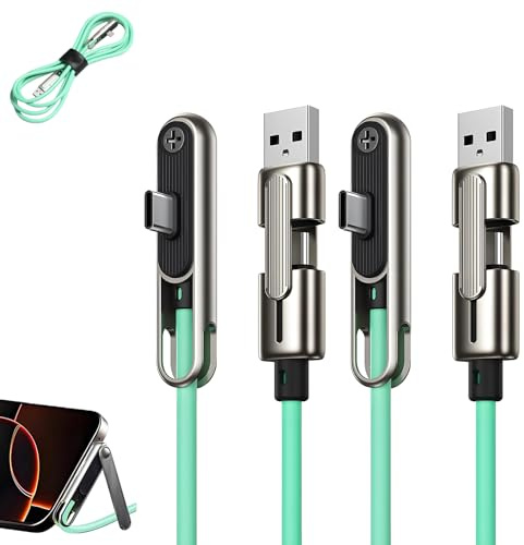 Lot de 2 câbles de charge 2 en 1 avec support invisible, câble de charge multi-réglable avec support de type C, câble de charge rapide de 240 W, 1,5 m, pour smartphones, tablettes, ordinateurs