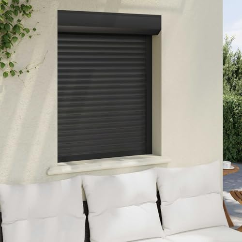 Ziaphsol Volet roulant anthracite 80 x 100 cm en aluminium polyuréthane pour fenêtre extérieur et brise-vue