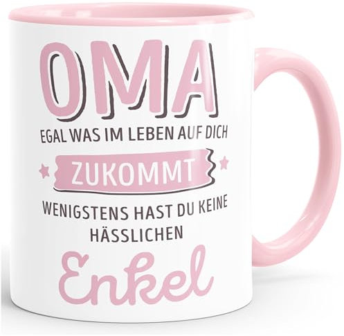 MoonWorks® Geschenk Tasse anpassen egal was im Leben auf dich zukommt wenigstens hast du keine hässlichen Kinder Kaffee-Becher Inner-rosa Keramik-Tasse