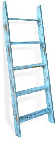 Honest Blanket Ladder Wooden Decorative, Rustic Blanket Ladder,Farmhouse Blanket Holder Rack, Wall Leaning Ladders, Ladder Shelf Stand,Blue
