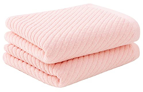 PiccoCasa Lot de 2 Petites Serviettes en Coton côtelé Douces et très absorbantes pour Salle de Bain, hôtel, Spa, Visage - Rose - 34 x 74 cm