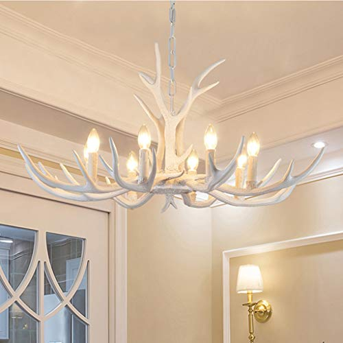 Kronleuchter Geweih Vintage Style Harz Licht Geweih Kronleuchter Wohnzimmer Lampen Bar Esszimmer Village Retro Restaurant Lampen Cafe Korridor Weiß Hänge Pendelleuchten,6 heads 80CM