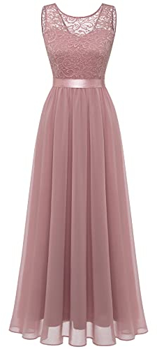 Berylove Robe Longue Femme Soirée Mariage Rose Col V au Dos en Mousseline Chic et Elégante BLP7025 Blush L