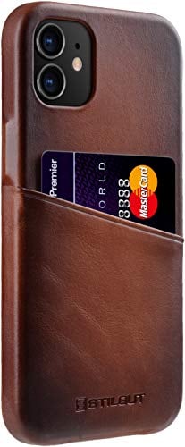 STILGUT Cover Premium kompatibel mit iPhone 12 Mini (5.4) Hülle mit Kartenfach, Case aus Leder, Kartenhülle - Cognac Antik