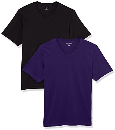 Amazon Essentials Men's T-Shirt Regular-Fit Short-Sleeve V-Neck (Available in Big & Tall), Pack of 2, Black/Dark Purple, 4X-Large Big