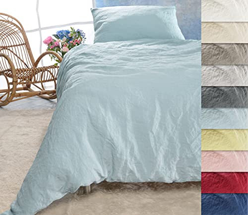 Wohnen & Accessoires GmbH & Co. KG Leinen-Bettwäsche-Set Sintra 100% Leinen aus Portugal, 2-teilig Bettbezug und Kissenbezug (2tlg. 135X200cm + 80x80cm, Graublau)