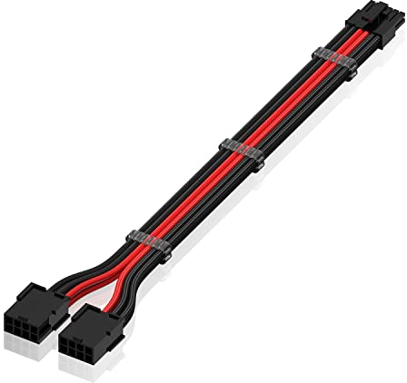 EZDIY-FAB PSU Kabelverlängerung 12Pin auf Dual 8P,16AWG PCIe Sleeved Verlängerungskabel für RTX 3060ti 3070 3080 3080ti 3090-Schwarz/Rot[300mm]