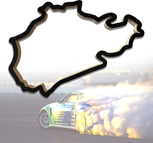 Racetrackart Holzskulptur Deko – Rennstrecke Nürburgring Nordschleife, Wandverzierung, 23 cm, Holzskulptur, Geschenk, Wanddekoration für Fans von Autorennen, schwarz