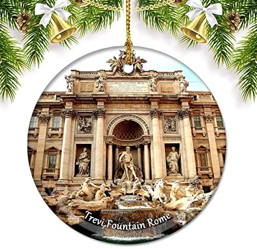 Italien Trevi Brunnen Rom Weihnachtsschmuck für Baum, Keramikanhänger, doppelseitig, Ornament, Dekoration, Weihnachtsgeschenke, Porzellan, Reise-Souvenirs