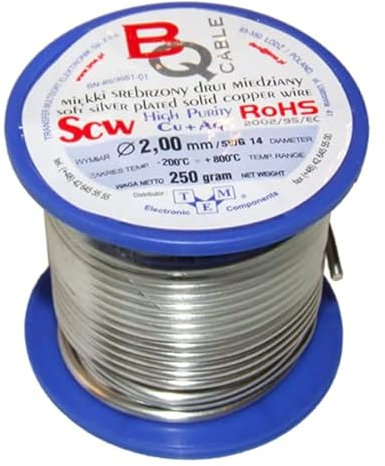 Filo di rame rivestito in argento, diametro 2,00 mm, dimensioni: 250 g