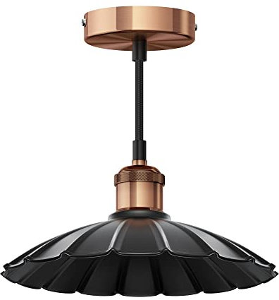 ledscom.de Vintage Pendelleuchte RETRA, bronze, E27 Fassung, Lampenschirm mit Wellenrand, 245mm Ø