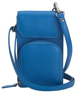 Josephine Osthoff Handy Umhängetasche mit Vortasche für Kopfhörer, handgemacht aus 100% Echtleder, Crossbody Schultergurt, 4 Kartenfächer, Farbe:Royal