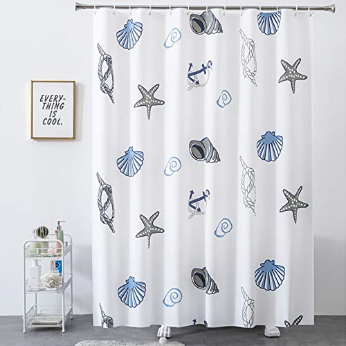 Duschvorhänge 120X200, Duschvorhang Peva Blau Weiß Anti Schimmel Shower Curtain Waschbar Muschel für Heim Schlafsäle