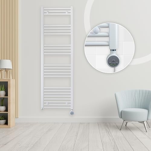 anapont elektrischer Badheizkörper mit Raumtemperaturregelung 1600h x 500b, weiß - Handtuchheizkörper mit Thermostat - Timer-Funktion - Badheizung elektrisch - Handtuchheizung - Made in Germany