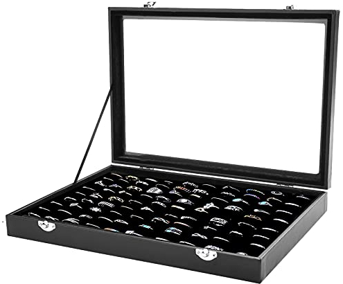 Pinkgarden Schmuck-Aufbewahrungsbox, Schwarz, wunderschöne transparente Ringe, Aufbewahrungsbox, Schmuckvitrine, Vitrine, Halter für Frauen und Mädchen (schwarz, 100 Fächer)