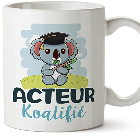 Mugffins Tassen/Becher mit Spruch für SCHAUSPIELER - Auf Französisch - Koalifié/Koalifiée - 11 oz / 330 ml - originelles und lustiges Geschenk Mitarbeiter