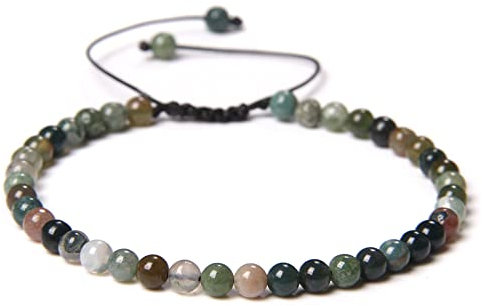 4MM Natural Labradorite Howlite Stone Beads Bracelets Men Vintage Adjustable Black Rope Bangle Jewelry Women Gifts,Indian Agate