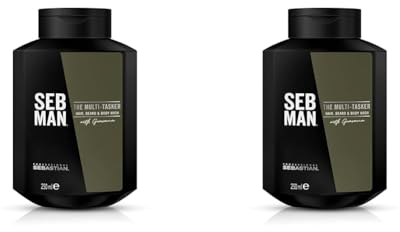 SEB MAN THE MULTITASKER – 3-in-1 Shampoo, Bartshampoo & Duschgel – für alle Haartypen – mit Guarana-Extrakt und anregendem Duft von Bergamotte und rosa Pfeffer – 250 ml (Packung mit 2)