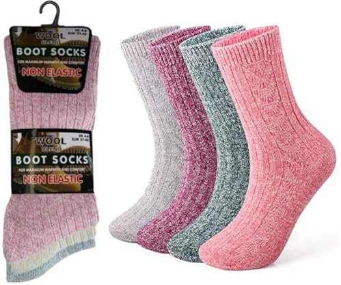 3 Pairs of Womens Non Elastic Wool Blend Thermal Diabetic Boot Socks Walking Hiking Trekking Thick Warm UK Size 4-8