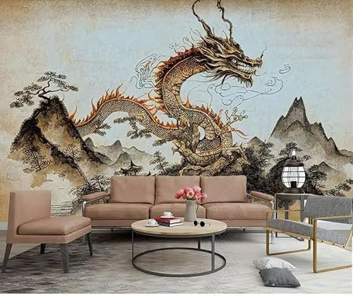 Papier Peint Dragon Brun Vintage Papier Peint Panoramique Papier Peint Intissé pour Salon Chambre Couloir Tapisserie Murales Papier Peint 3d Papier Peint Décoratif Murale 274x254cm