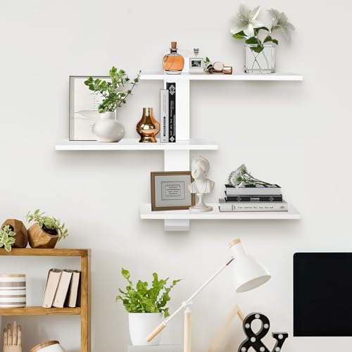 Walasis Wandregal Massivholz Weiß Hängeregal Größe- 3-Stöckiges 50cm Schweberegal Rustikal Holz Modern Regal Wand für Wohnzimmer Schlafzimmer Küche Badezimmer