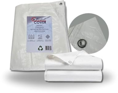 Perfect Cover Telone Impermeabile Per Esterno - Telo Di Copertura Con Occhiellato - Anti-Uv - Telo Protettivo Multiuso Per Mobili Da Giardino, Barche, Legno, Piscina, Auto - 10x12m 80 g/m², Bianco