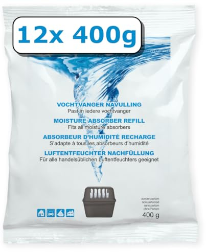 400g Raum-/ Luftentfeuchter - Granulat im Vliesbeutel - Nachfüllpack für Raumentfeuchterboxen ab 400g (Duftneutral, 12 x 400 g)