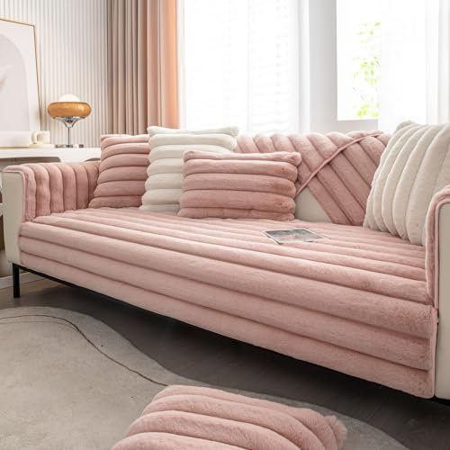 WYJHNLBEDC Sofa/Couch überzug/überwurf, Sofa überwurfdecke, Warmer Super Weicher Plush Sofabezug für Sofa L Form/U Form/Ecksofa 3/2/1 Sitzer, Sofaschutz Hund Kratzschutz Katze Rosa 90x160cm