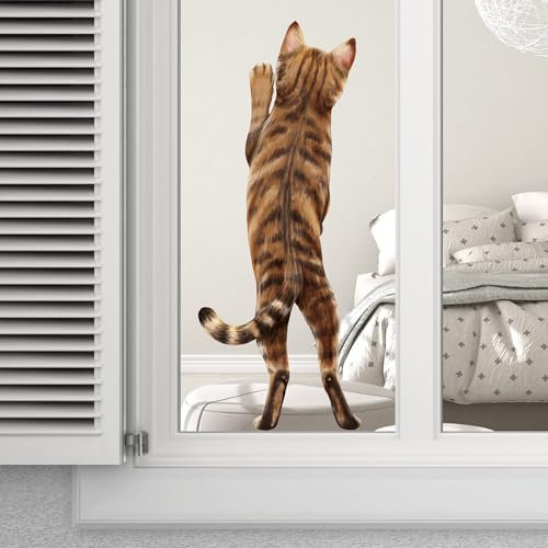 Wandtattoo Loft Fensterbild stehende Katze Rücken wiederverwendbar, A2 Bogen, Fensteraufkleberl, Selbstklebende Fenstersticker, Abziehbilder, Fensterdeko,
