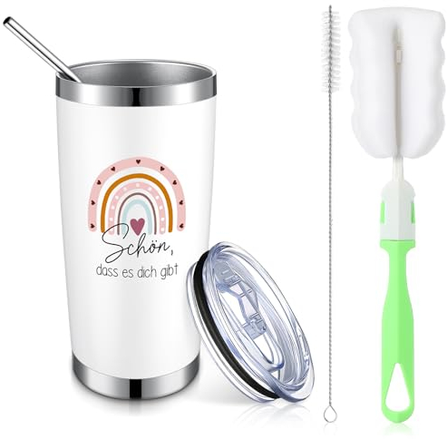 Nuenen Dankeschön Geschenke für Frauen 600 ml 20 oz Thermobecher für Kollegen Kaffeebecher aus Edelstahl mit Strohhalm Deckel und Bürste Abschiedsgeschenke für Kollegen Lehrerin Jobwechsel Ruhestand