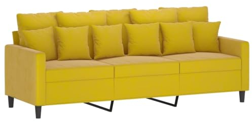 vidaXL Sofa 3-Sitzer, Loungesofa Couch mit Armlehnen Rückenkissen, Wohnzimmersofa Designsofa mit Metallgestell, Sitzmöbel Dreisitzer, Gelb Samt